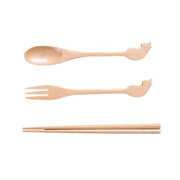 Natural Wood Kitchenwares Set 3 Piece Utensils Wooden Dinnerware Collection For Family Dining Essential