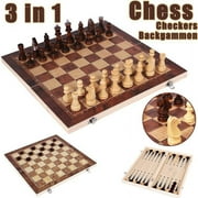 Natural Wood Lacquer 3 in 1 Foldable Chess Set Multi-Function Black and White Chess