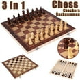 thumbnail image 1 of Natural Wood Lacquer 3-in-1 Foldable Chess Set Multi-function Black and White Chess, 1 of 5