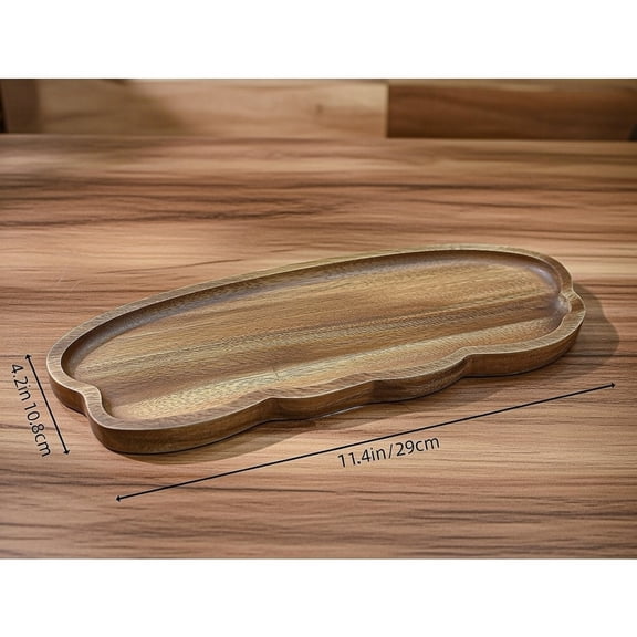 Natural Wood Leaf Shaped Serving Tray - Decorative Wooden Platter for Snacks, Fruits, Desserts, Tea - 11.4 Inch Organic Edge Design, Rustic Kitchen & Home Decor