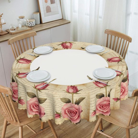 Natural Wood Log Crack Texture Ring Round Tablecloth Waterproof Oil-Proof Plastic Table Cloth Stain-Resistant Wipeable 60" for Camping, Dining, Indoor and Outdoor