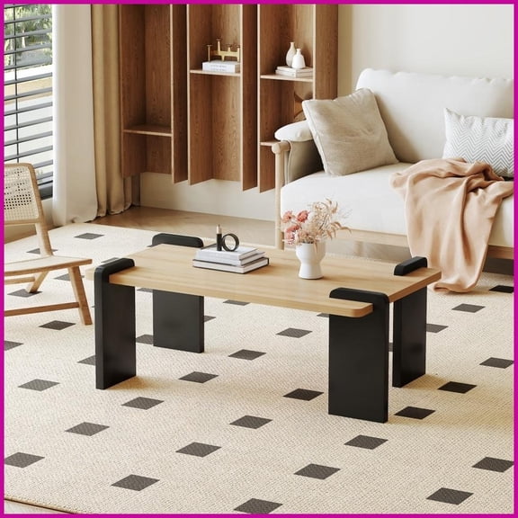 Natural Wood-Look MDF Coffee Table Space-Saving for Small Apartments, Easy Clean & Quick Assembly