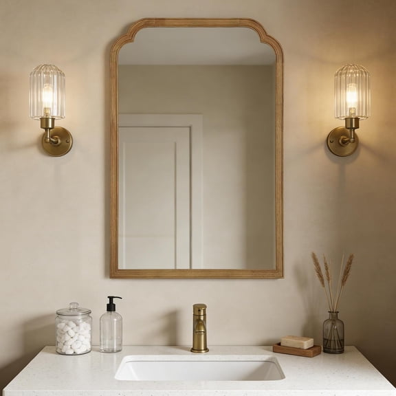 Natural Wood Mirror 36"L x 24"W Rustic Frame for Living Room or Bathroom