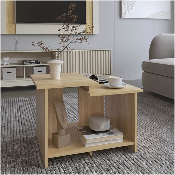 Natural Wood Modern Coffee Table, 16" Height Engineered Wood End Table for Living Room, Compact Sofa Table with Minimalist Design, FSC Certified
