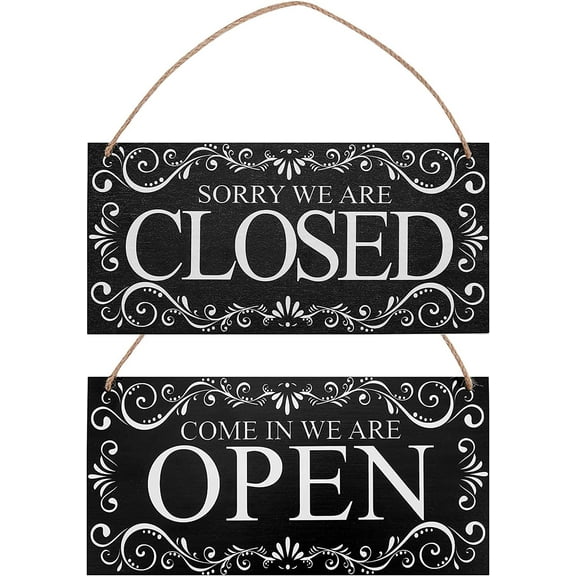 Natural Wood Open and Closed Store Business Sign "Come in We're Open & Sorry We're Closed" Plaque Two Sided Reversible Store Hanging Sign