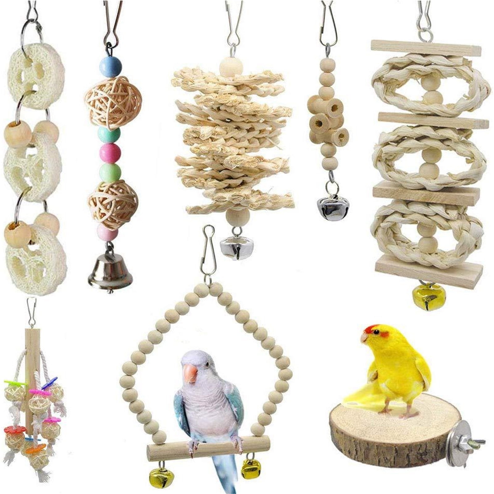 Natural Wood Perch Stand Toy For Small Medium Pet Bird Parrot Budgie Rope Perches for Cages for