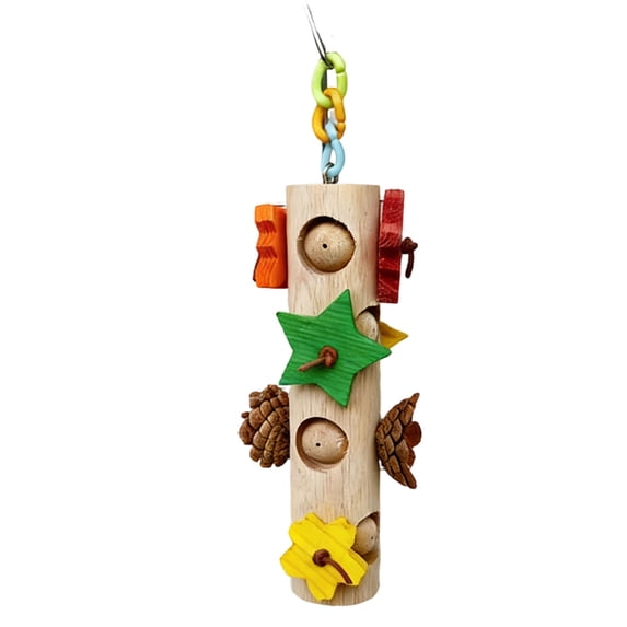 Natural Wood Parrot Chewing Stick for Cage Hanging Fun with Pinecone Accents for Parakeets and Budgies, Khaki