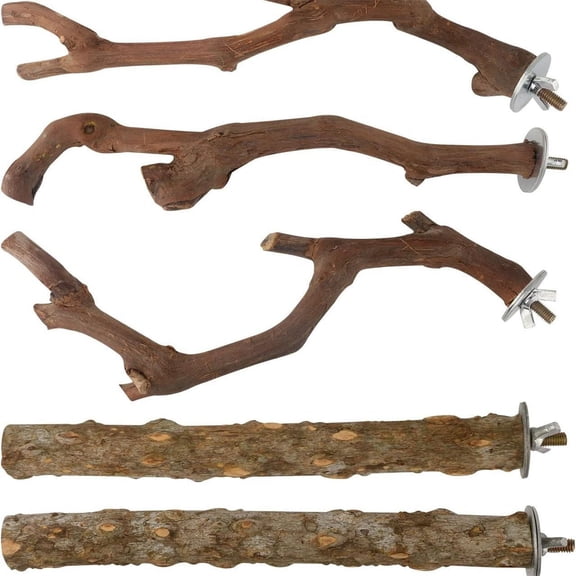 Natural Wood Parrot Perches Bird Stand Branches Cage Platform Hammock Swing Toy Perch Rack Claw Grinding for Small Medium Birds Climbing Hanging Toy