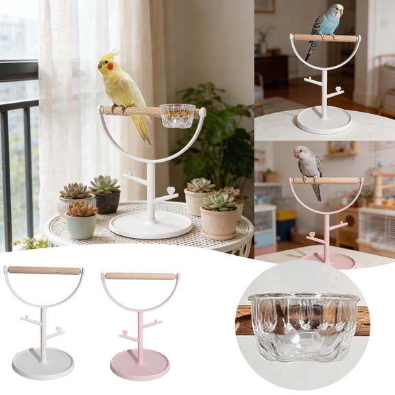 Natural Wood Parrot Training Perch Stand, Portable Bird Game Rack with Anti Slip Base, for Beak Claw Grinding, Branch Design Adds Play Fun, Easy to Clean, for Small Medium Parrots Cage