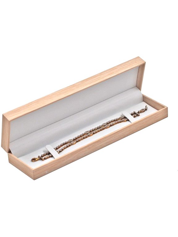 Natural Wood Pattern Bracelet/Watch Jewelry Box w/Burlap Inset Top 8.6"x2.1"x1.1" for Packaging, Gift Boxes, Showcase and Tradeshow Display