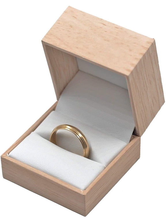 Natural Wood Pattern Ring Jewelry Box w/Burlap Inset Top 2"x2"x1.6" for Packaging, Gift Boxes, Showcase and Tradeshow Display