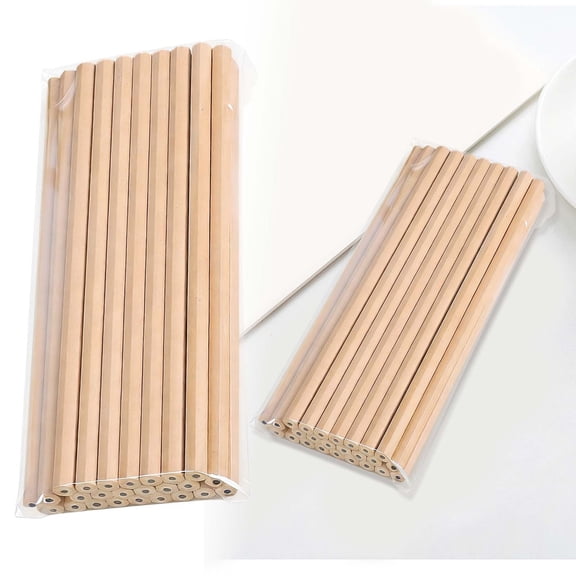 Natural Wood Pencils, 50 Pc No Eraser Hexagonal Unpainted Pencils, Unsharpened Pencils for Writing, Drawing, Art & Craft, Durable Plain Wood Pencils for Home, Office & Everyday Organization