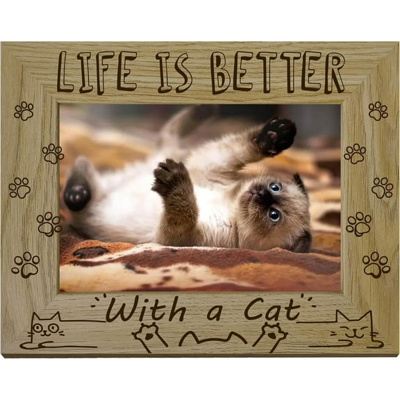 Natural Wood Photo Frames for Pictures Wall & Tabletop Decor Accessories Rectangle Cat Shape 218x168mm Inner Diameter: 142x90mm