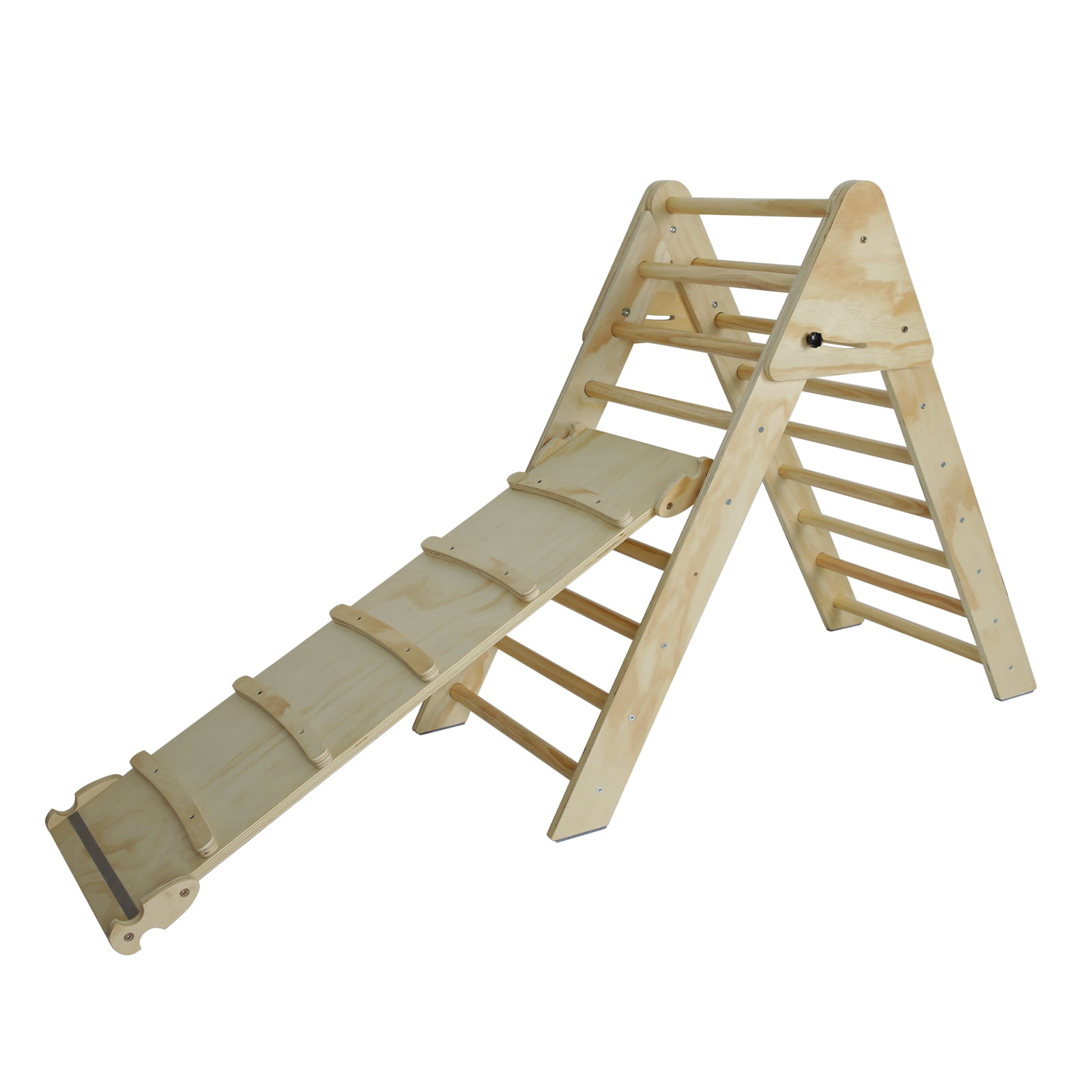 Natural Wood Pikler Triangle Ladder with Ramp & Slide, Foldable 2-in-1 Wooden Climbing Play Gym, Montessori Climber for Toddlers Kids Ages 1-7
