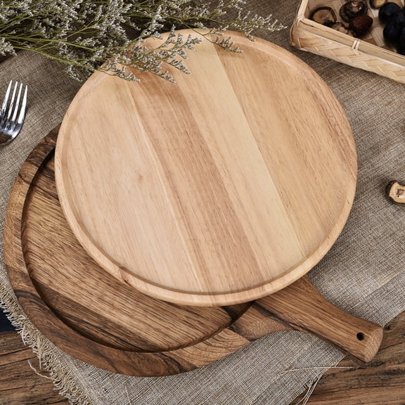 Natural Wood Pizza Serving Platter, 11.8 Inch Round Cutting Board Tray for Cheese, Bread, Fruit, 1 Piece