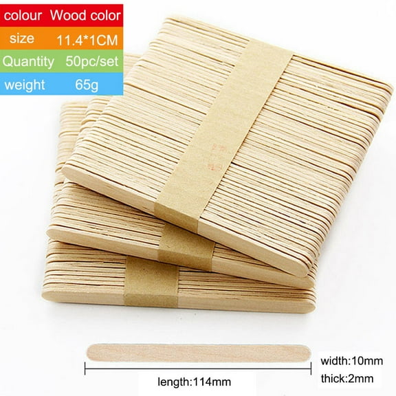 Natural Wood Popsicle Sticks 50 Pack Ice Cream Sticks Wooden Craft Sticks DIY Lolly Stirrers for Dessert Making Art Projects Home School Birthday Party Safe Rounded Edges for Kids Art Supplies