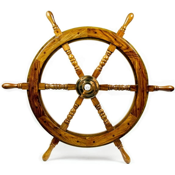 Nagina International Deluxe Nautical Brass Hub Polished Ship Wheel | Pirate's Gift | Beach Home Decor (48 Inches)
