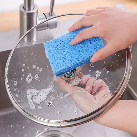 Natural Wood Pulp Sponge Non-Scratch Absorbent Kitchen Scouring Pad Dish Scrubber Eco-Friendly 1pc 4.3in Blue