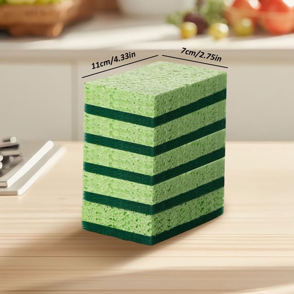 Natural Wood Pulp Sponges - 5 Pack Reusable Compressed Cellulose Cleaning Sponges - Biodegradable Kitchen Scrub Sponges - 5-Pack