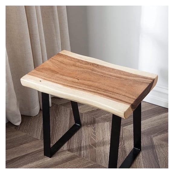 Natural Wood Rectangle 20"x14"x18" Coffee Side Table with Metal Legs Bedroom, Rustic Solid Real Wood Live Edge Tables for Living Room, Sturdy Hand Made End Table Easy to Assemble