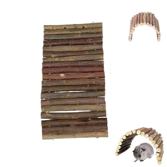 Natural Wood Reptile Hideout and Bendable Hamster Bridge, Small Animal Climbing Chew T Ladder For Tortoise Habitat, Toy Rabbit Molar Decor Bridge Molar Ladder Toy