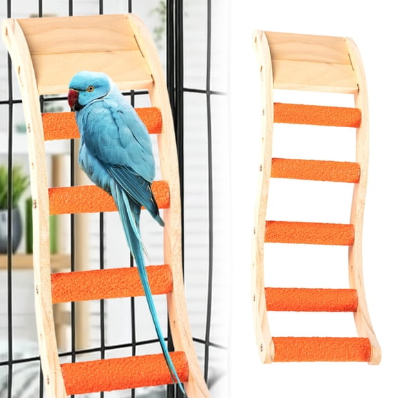 Natural Wood & Resin Bird Climbing Ladder – Multi-Color Perch for Claw Trimming & Spring Cage Enrichment
