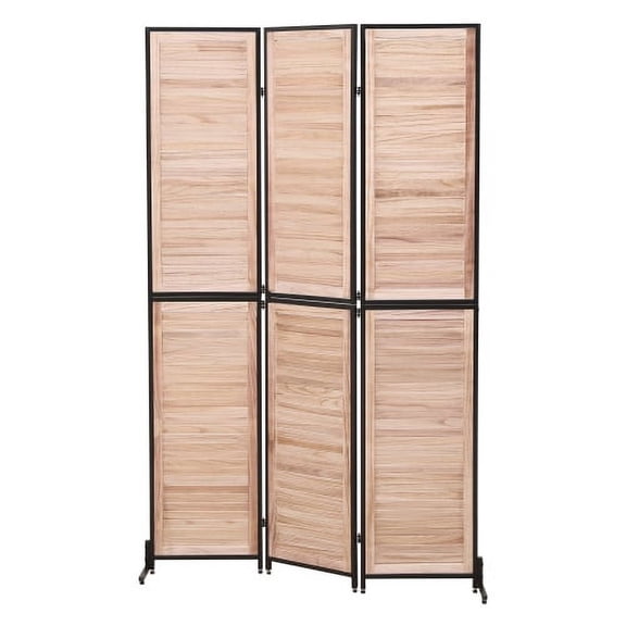 Natural Wood Room Divider, 6ft 3-Panel Folding Privacy Screen, Modern Freestanding Partition for Bedroom, Office, Living Room