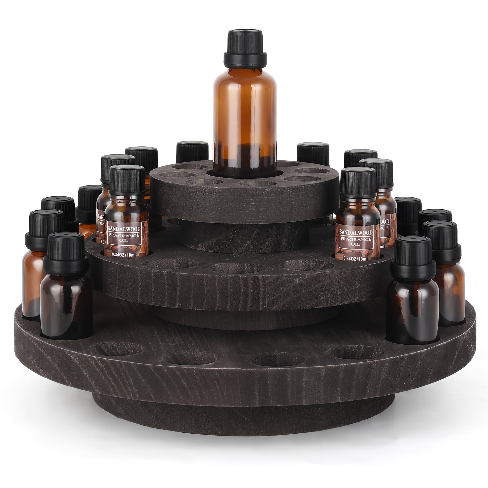 Eco Oil Rack Natural Wood Rotating Essential Oil Rack - 3 Tier Organizer with 4 ...