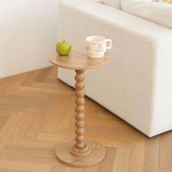 Natural Wood Round Side Table Modern Turned Spindle Leg Accent End Table For Living Room Bedroom Corner