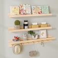 thumbnail image 1 of Natural Wood Shelf with Hooks, Floating Shelves for Wall Bathroom Shelves, Wall Mounted Nursery Bookshelf for Kids Room, Toy Storage Shelf for Bedroom Picture Ledge Shelves (Natural, 36 Inch), 1 of 13