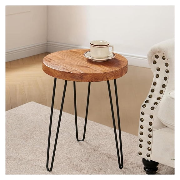 Natural Wood Side Table 15.6" x 15.6" x 20.8"H Round Elm End Table