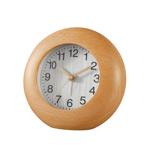 Natural Wood Silent Desk Alarm Clock, Non-Ticking Analog Table Clock for Bedroom, Office, Home Decor