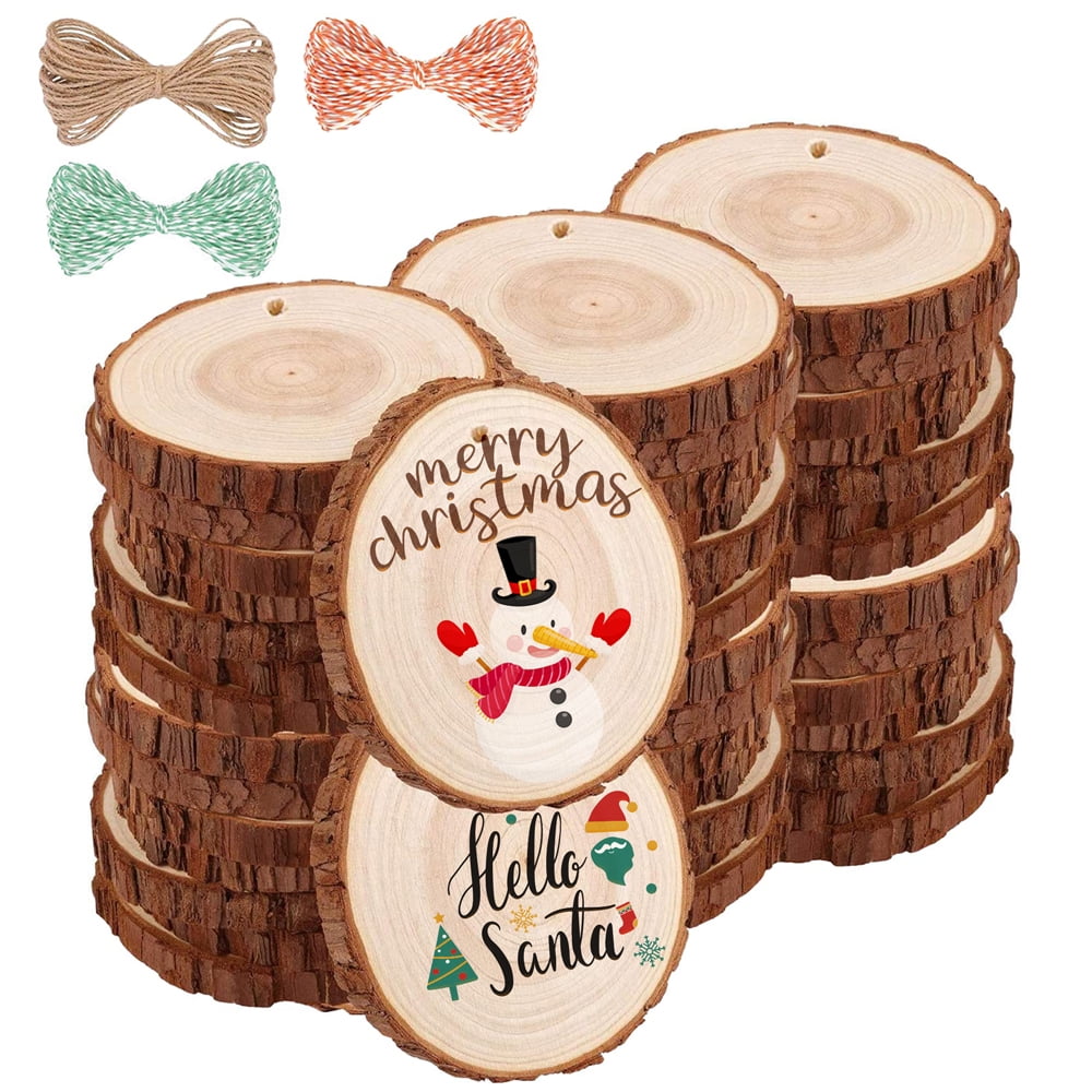 Natural Wood Slices, 39 Pcs 2.4-2.8 inches Craft Unfinished Wood kit  Predrilled with Hole Wooden Circles for DIY Crafts Wedding Decorations  Christmas