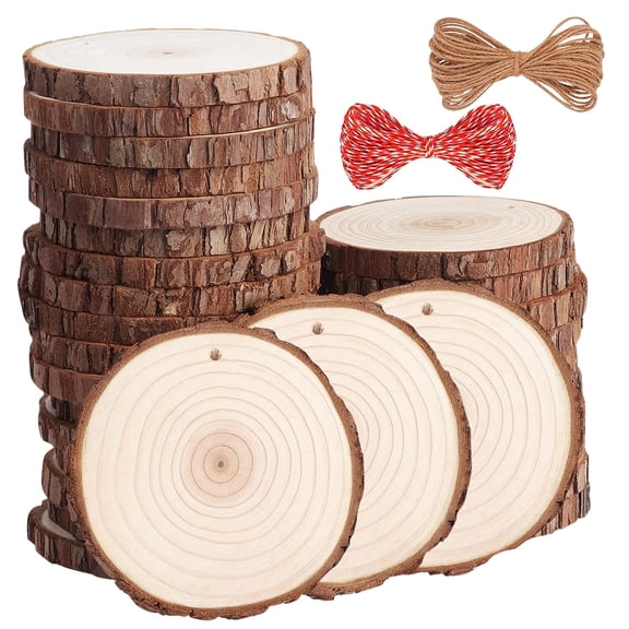 Natural Wood Slices with Holes - 3.5-4 inch Unfinished Pine Circles for Christmas Crafts,DIY Painting,and Ornaments,30 Pcs