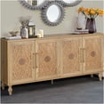 thumbnail image 1 of Natural Wood Storage Cabinet with Carved Floral Doors and Metal Handles for Living Room, Kitchen, Entryway, 1 of 9