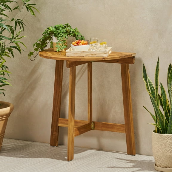Natural Wood Table, Half-round, Foldable For Efficient Use Half-round Table In Wood, Space Saving