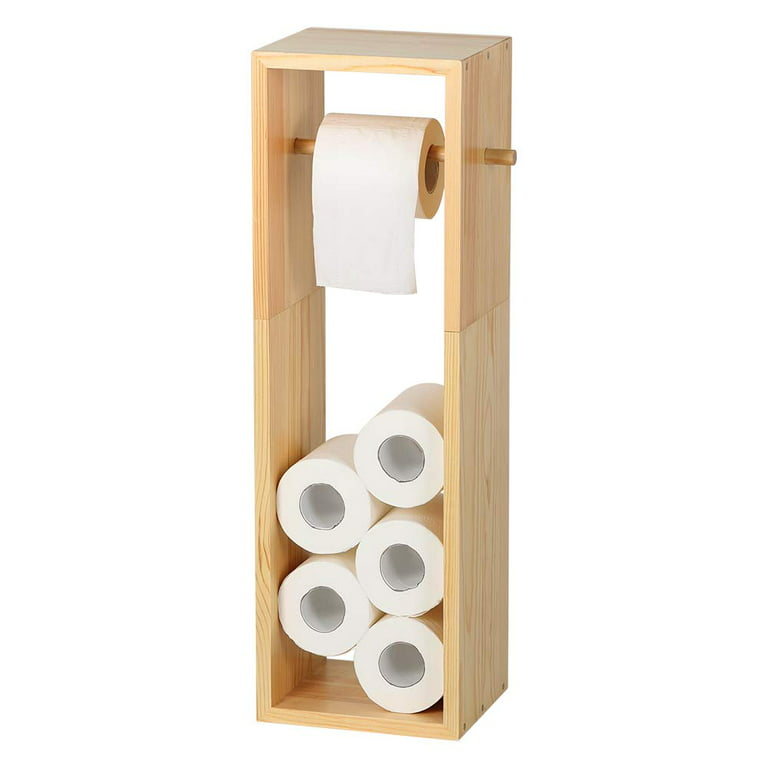 Freestanding Toilet Tissue Roll Holder with Dispenser and Shelf for  Bathroom Storage Holds 4 Rolls in Brown