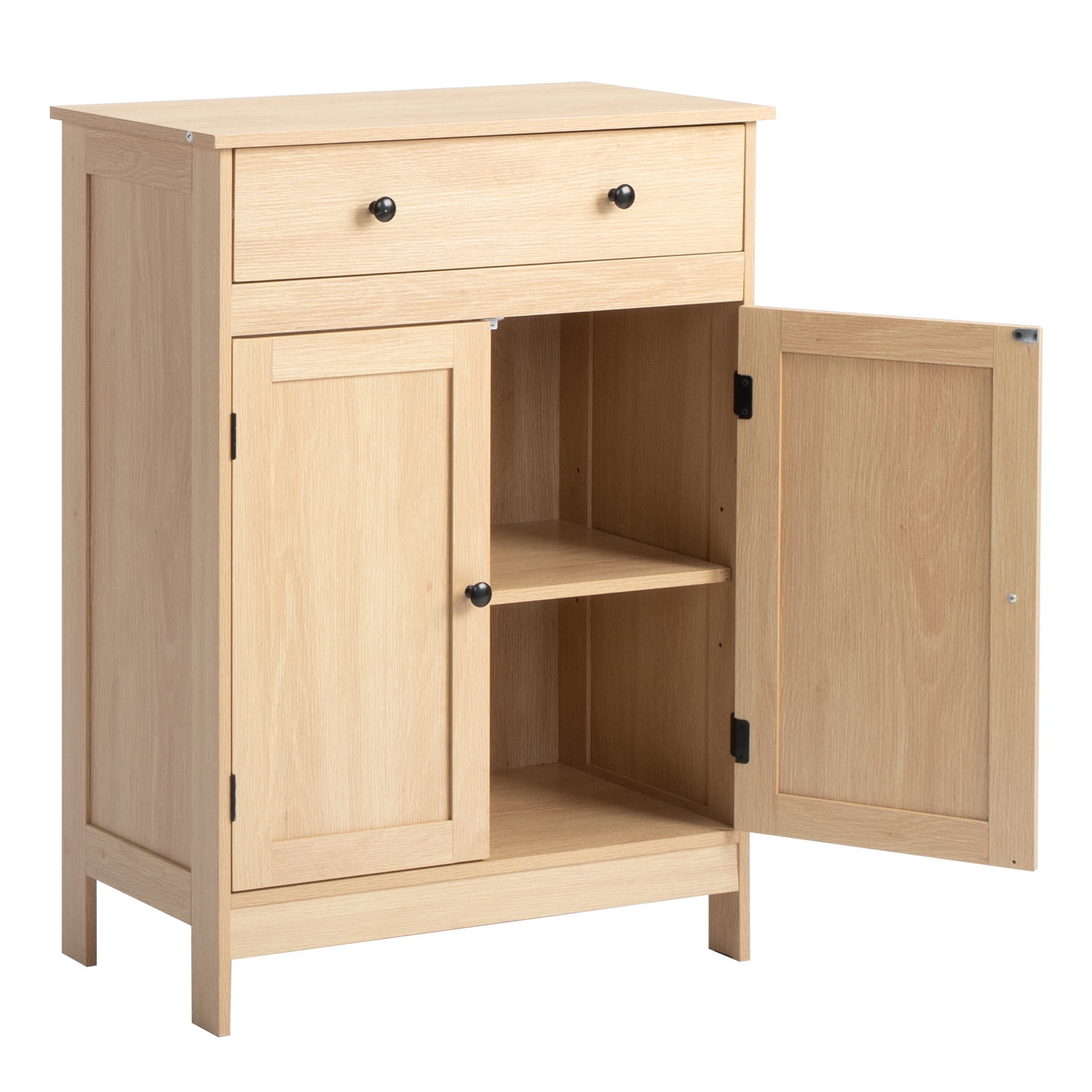 Natural Wood Tone Bathroom Storage Cabinet Double Door Single Drawer Triple Melamine Laminate Particle Board for Small Bathroom Powder Room Master Bathroom