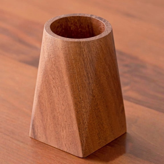 Natural Wood Trapezoidal Pen Cup Geometric Wooden Desk Storage Holder Multi-Use Organizer For Pencils, Rulers And Cosmetic Brushes For Office