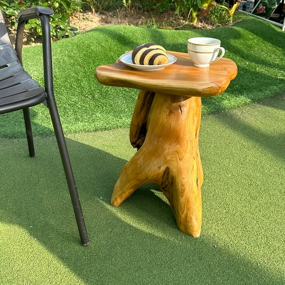 Natural Wood Tree Stump Stool, Live Edge Side Table for Porch, Living Room & Bedroom, Rustic Solid Wood Accent Stool & End Table