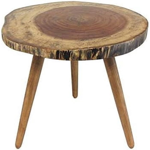 Natural Wood Tree Trunk Slab Accent End Coffee Table, Round, 21.50" to 25" Diameter, 21" High, Brown$$Furniture