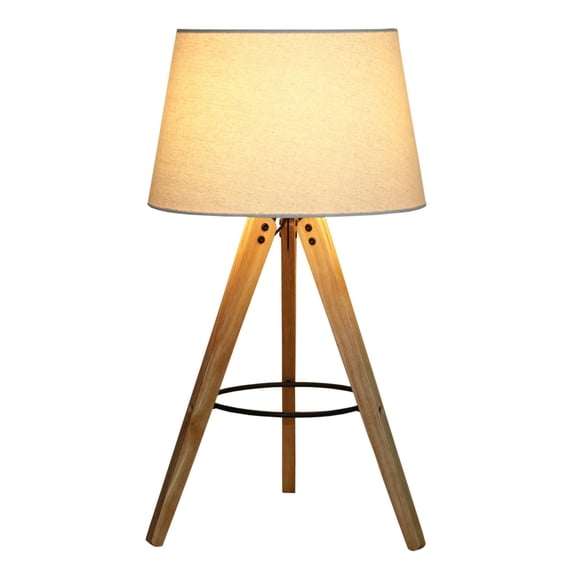 Natural Wood Tripod Table Lamp for Living Room, Modern Birch Three Legged Desk Lamp with Linen Shade 23 Inch