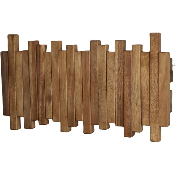 Natural Wood Wall Mounted Piano Coat Rack| Coat Rack Wall Mount| Flip Down Wall Hook Rack 5 Hooks| Entryway Wall Art Hook,Made of Acacia Wood (Wood Wax Oil staining Light Brown)
