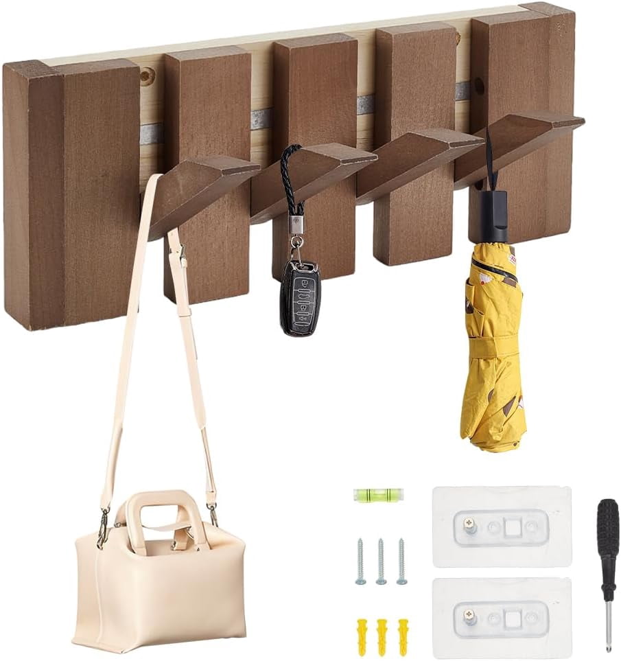 Natural Wood Wall Mounted Piano Coat Rack Coat Hooks Hanger Wood Wall ...