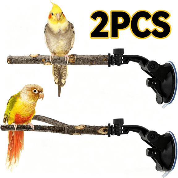 Natural Wooden Adjustable Cockatiel Conure Window Perch (2 Pack)