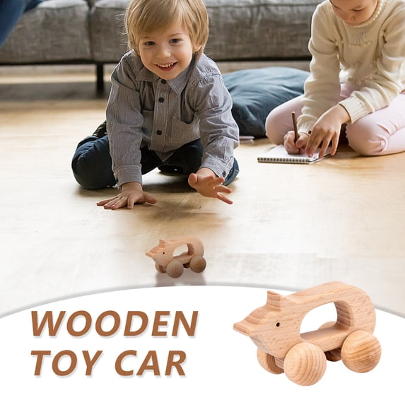 Natural Wooden Baby Rattle Car Toy - Handcrafted Sensory Toy with Moving Wheels, First Car Gift for Infants & Toddlers, Eco-Friendly Nursery Decor,D