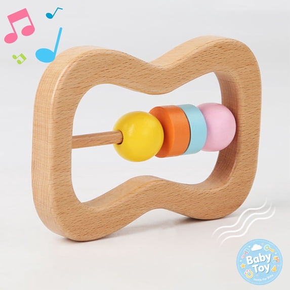 Natural Wooden Baby Rattle Toys, Infant Sensory Teething Toys, Easy Grasp Structure, Non Toxic Paint Finished Wood, Early Educational Hand Shaking Developmental Toys, for Newborn Boy Girl Gifts