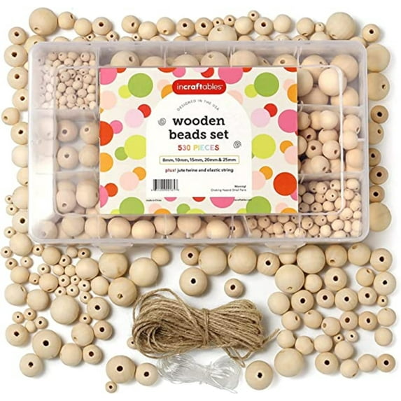 Natural Wooden Beads 530pcs Set for DIY Jewelry Making. Best Craft Wood Bead Kit by Incraftables