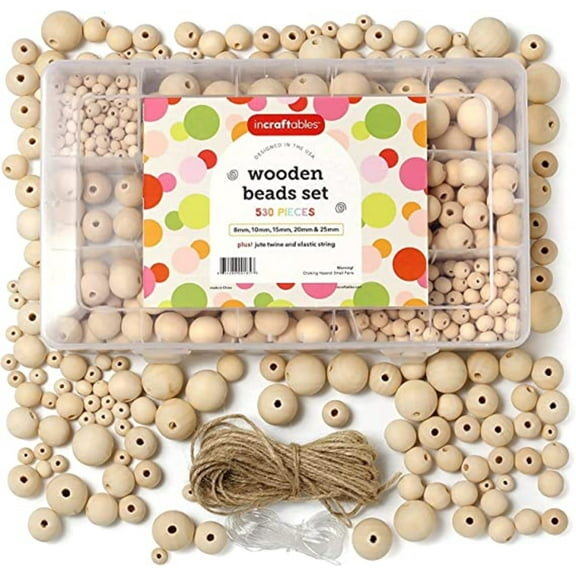 Natural Wooden Beads 530pcs Set for DIY Jewelry Making. Best Craft Wood Bead Kit by Incraftables