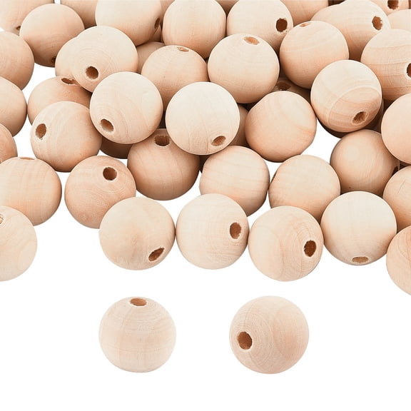 Natural Wooden Beads Undyed Round Antique White 26mm Hole: 5.5mm 60pcs/bag